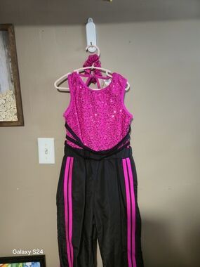 Weissman Hot Pink Sequin Dance Costume with Black Pants